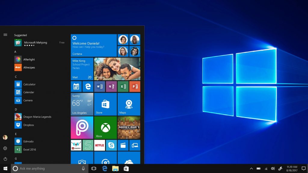 Interfaz del sistema operativo Windows 10